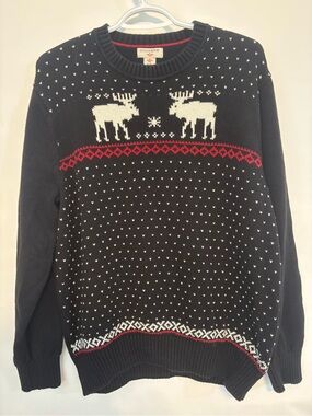 Dockers Navy Crewneck Sweater with White Reindeer and Red Accents